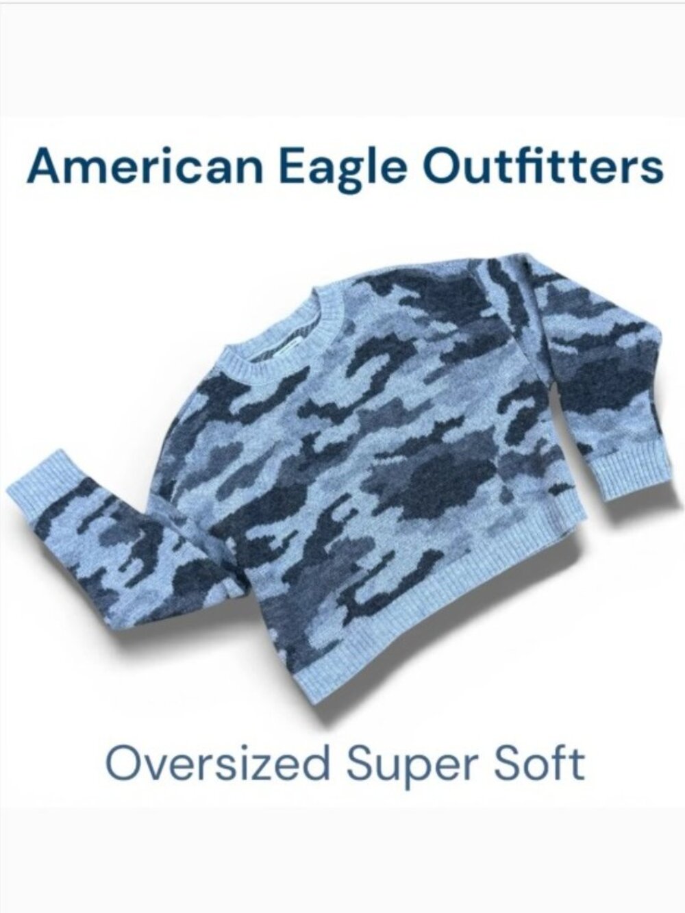 Oversized American Eagle gray Camo crew neck sweater XS Super Soft Urban Edge